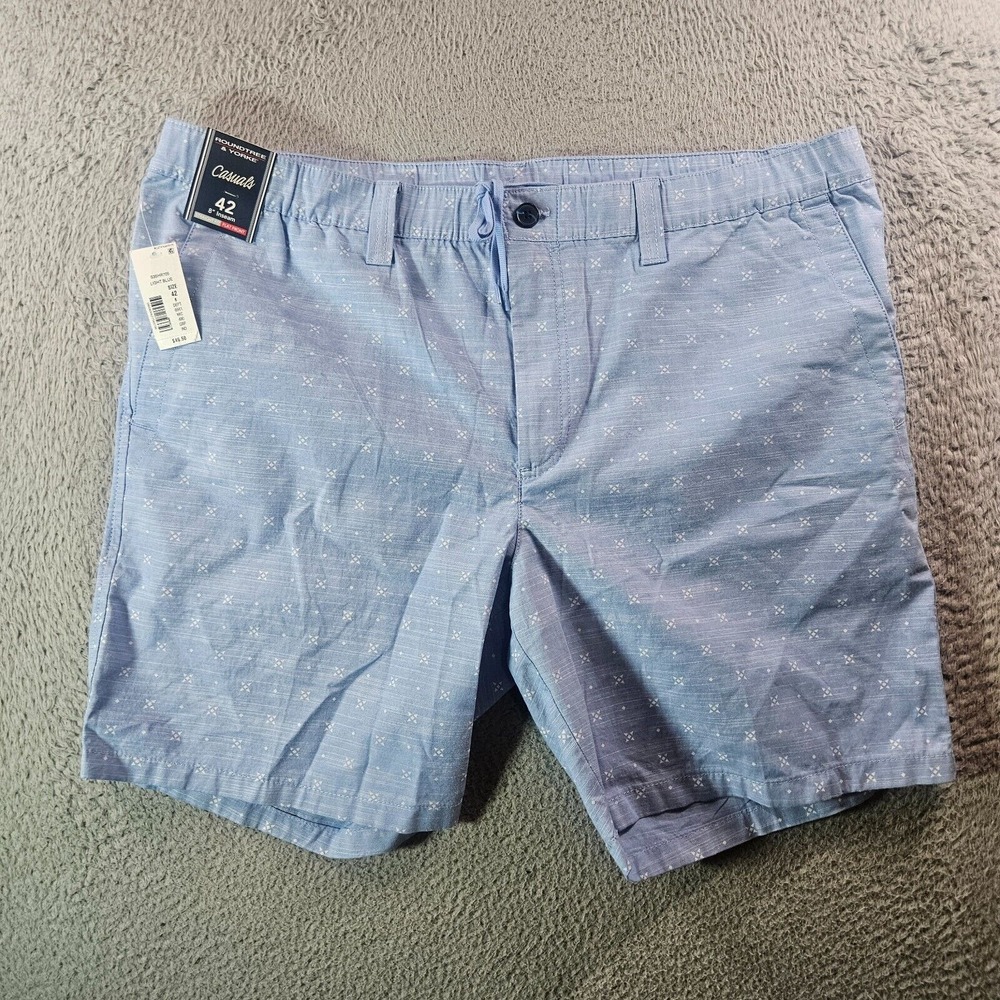 NWT Roundtree & Yorke Casuals Shorts Men 42 x‎ 8" Stretch Geometric Light Blue